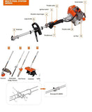 KASEI 43cc 7 ft pole Hedge trimmer, Chainsaw, Brush Cutter and Line Trimmer Cultivator